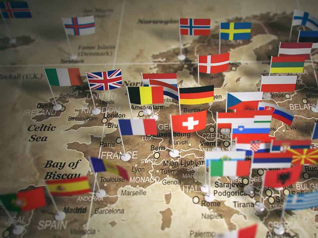 European Union map with flags of countries. Europe.