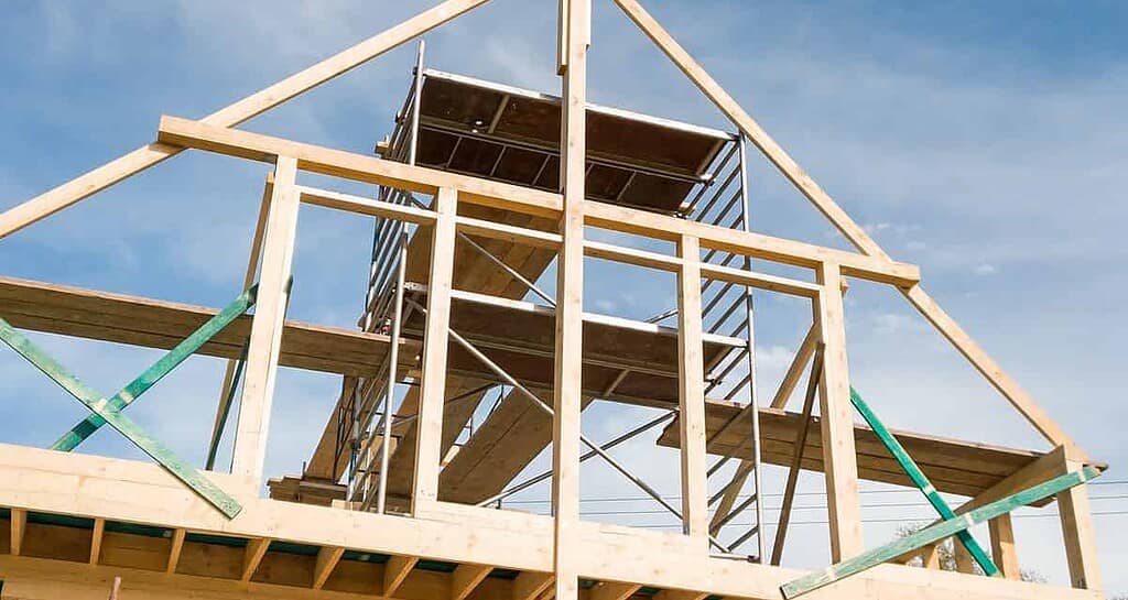 Framing of a new wooden house under construction