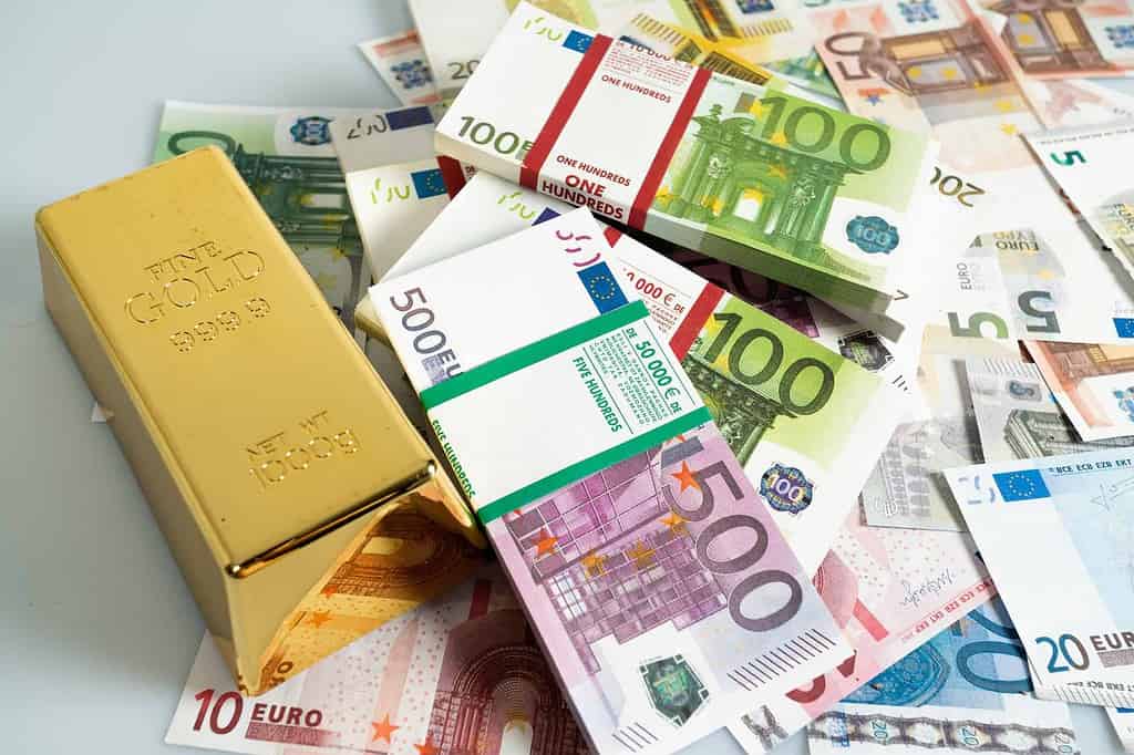 Gold bars, Financial, business investment concept. Euro Money