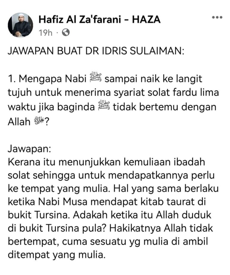 PERISTIWA ISRAK MIKRAJ: JAWAPAN KEPADA JAWAPAN USTAZ HAFIZ AL-ZA’FARANI